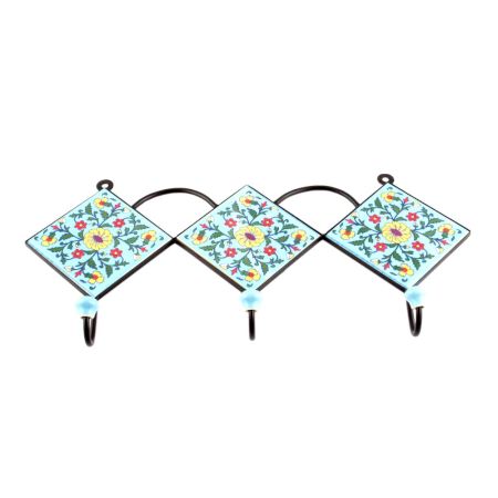 Turquoise And Yellow Wheel Flower Ceramic Tiles Hooks